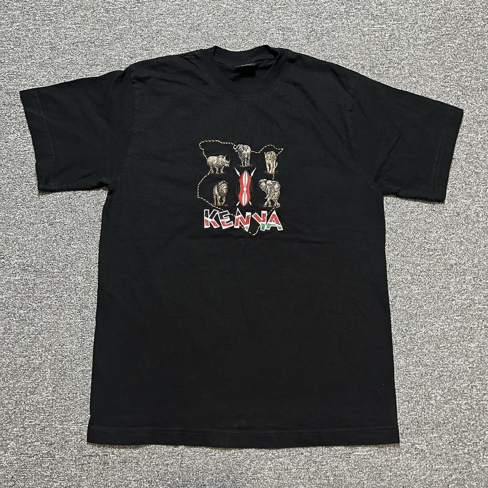 Airborne Black Kenya Map Graphic Tee Shirt Large Safari Animals 90s‎ Style